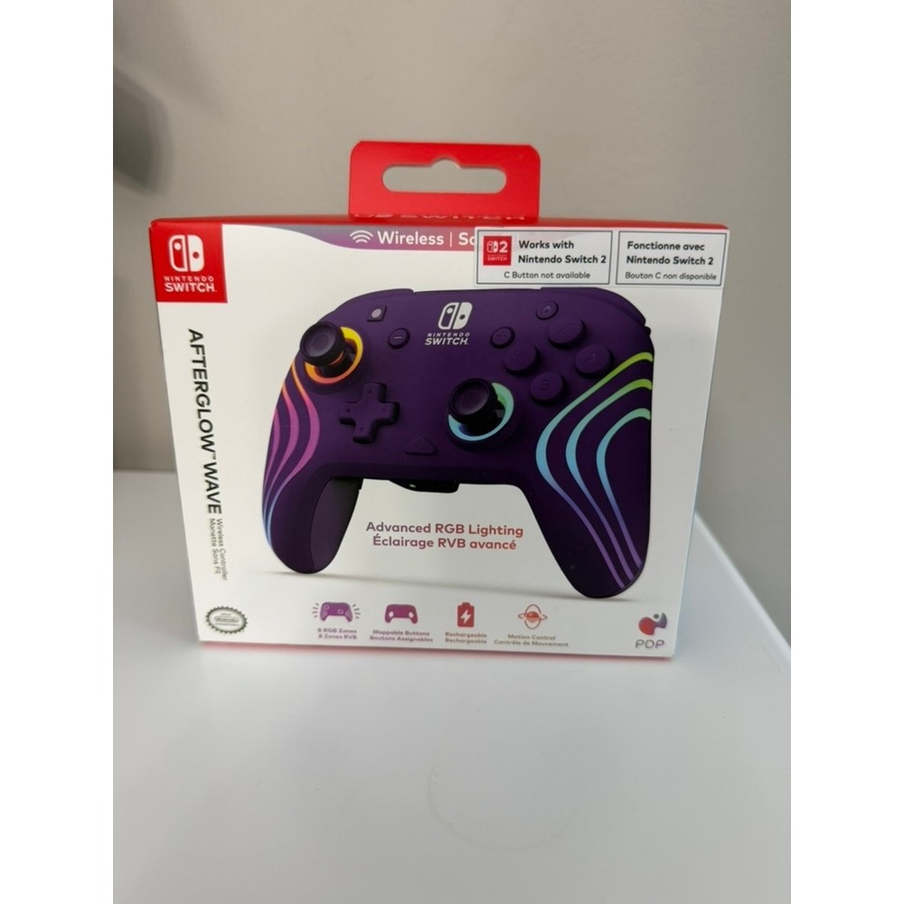 PDP Afterglow Wave Wireless Controller Nintendo Switch Purple RGB NWT